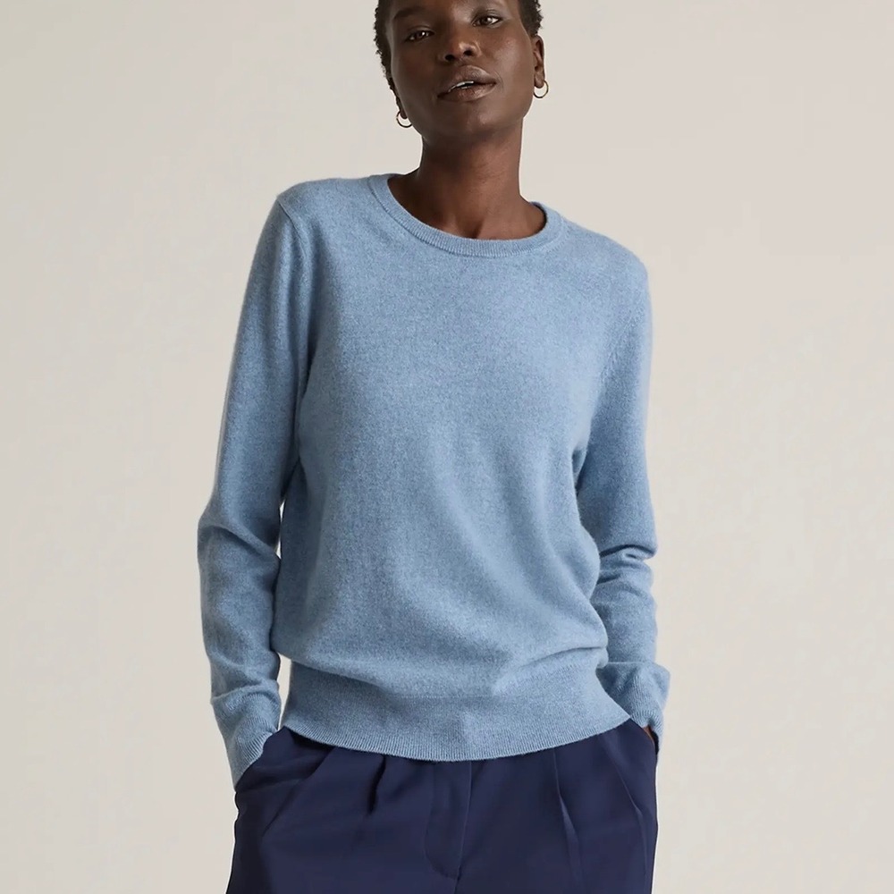 NWT Quince Mongolian Cashmere Crewneck Sweater — Faded Denim, M